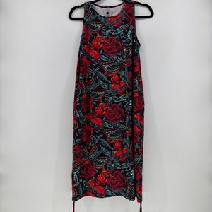 CVG Constantly Varied Gear Tattoo Print Sleeveless Midi Dress Womens XS/S Black